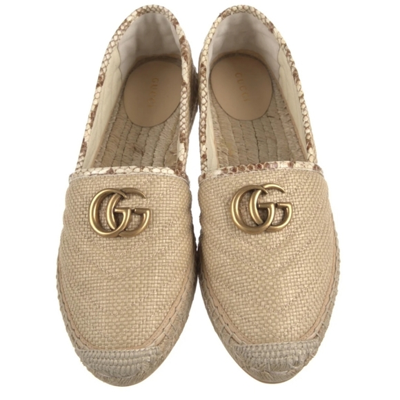 Gucci Women Chevron Raffia Espadrille with Double G, natural/brown. - Picture 4 of 14